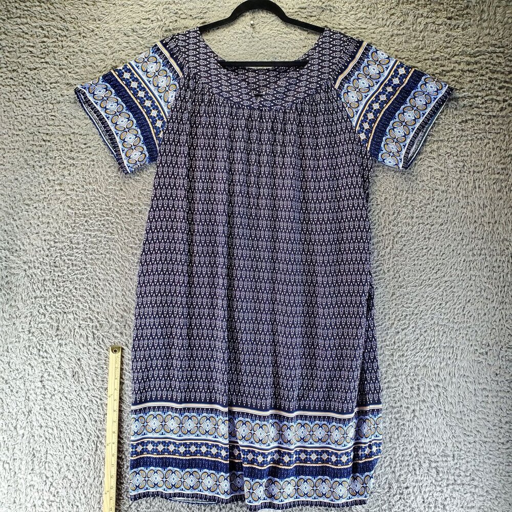 Ekouaer Dress Womens 2XL Blue Ethnic Pattern Short Sleeve Lightweight